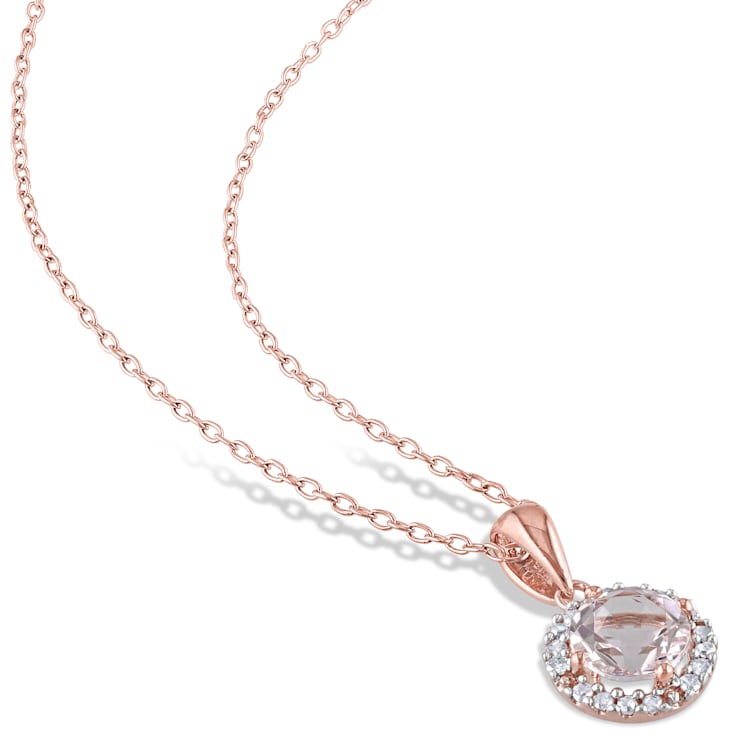 4/5 CT TGW Morganite and 1/10 CT TW Diamond Halo Necklace in Rose Plated
Sterling Silver