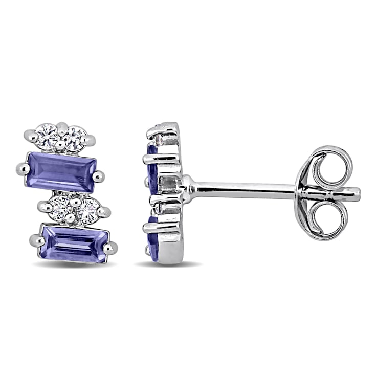 7/8  CT TGW Tanzanite and White Topaz Stud Earrings in Sterling Silver