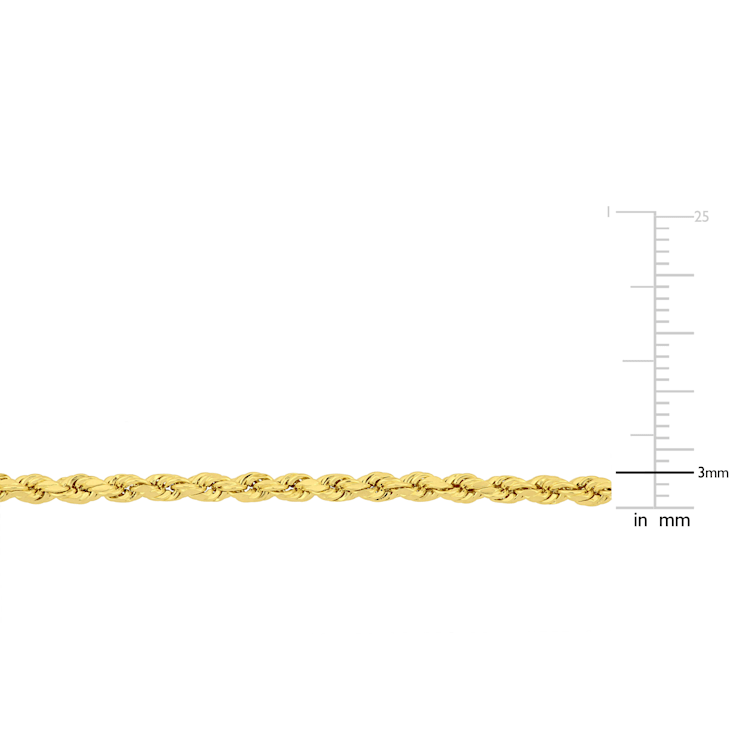 22 Inch Rope Chain Necklace in 14k Yellow Gold (3 mm)