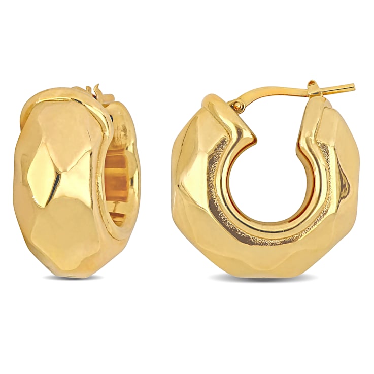 23MM Wide Diamond Cut Huggie Earrings in 18K Yellow Gold Over Sterling Silver