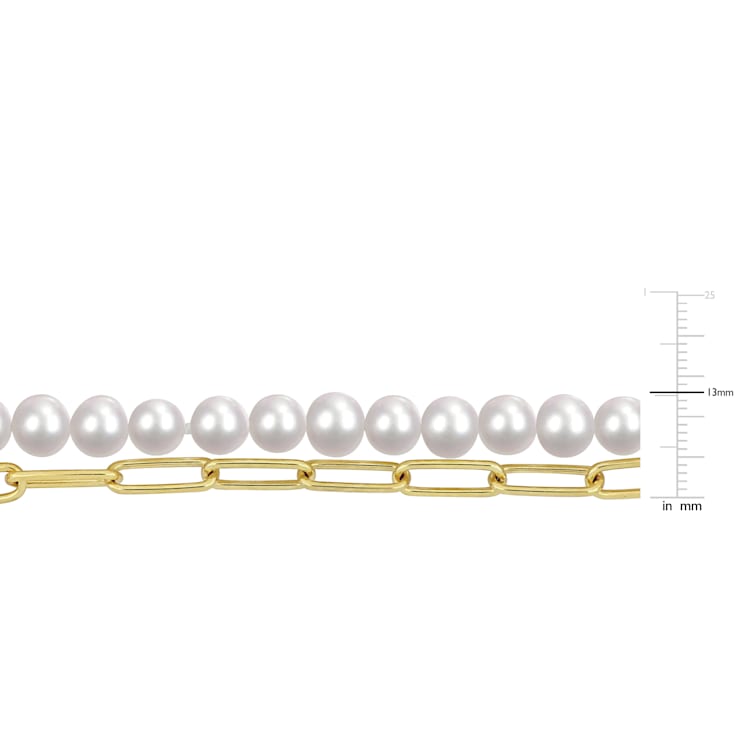 7-7.5 MM Freshwater Cultured Pearl Link Layered Necklace in 18K Yellow
Gold Over Sterling Silver