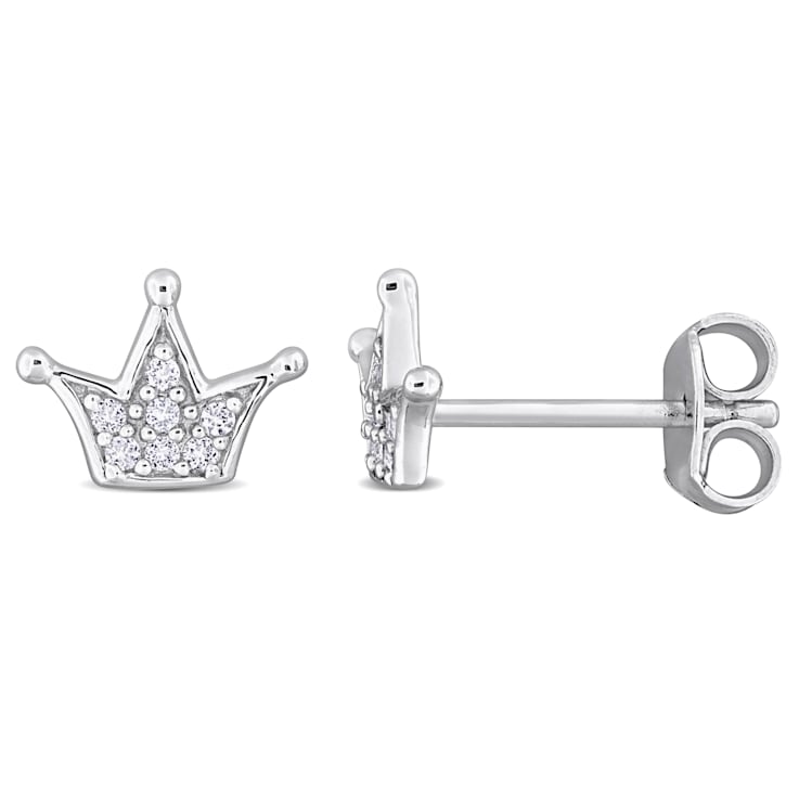 1/7 CT TGW Created White Sapphire Crown Stud Earrings in Sterling Silver