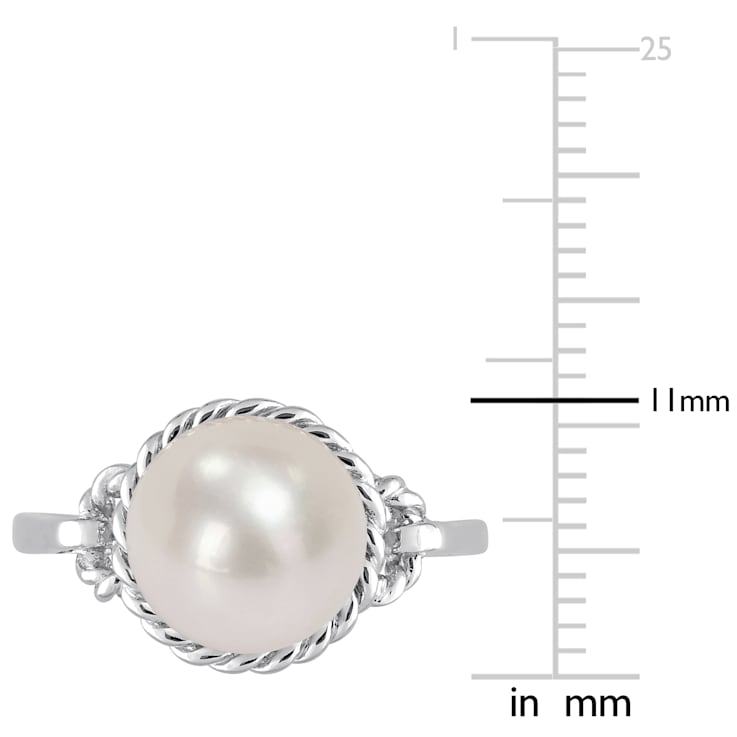 9-9.5MM Freshwater Cultured Pearl Rope Frame Ring in Sterling Silver