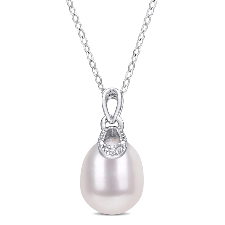 8.5-9MM Freshwater Cultured Pearl and Diamond Accent Pendant with Chain
in Sterling Silver