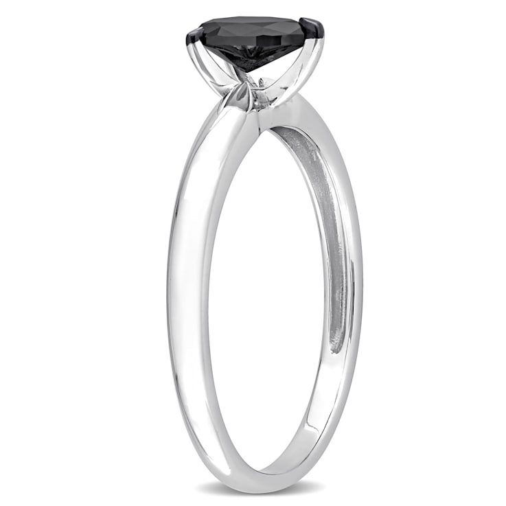 1/2 ct Black Diamond Solitaire Engagement Ring in 14K White Gold
