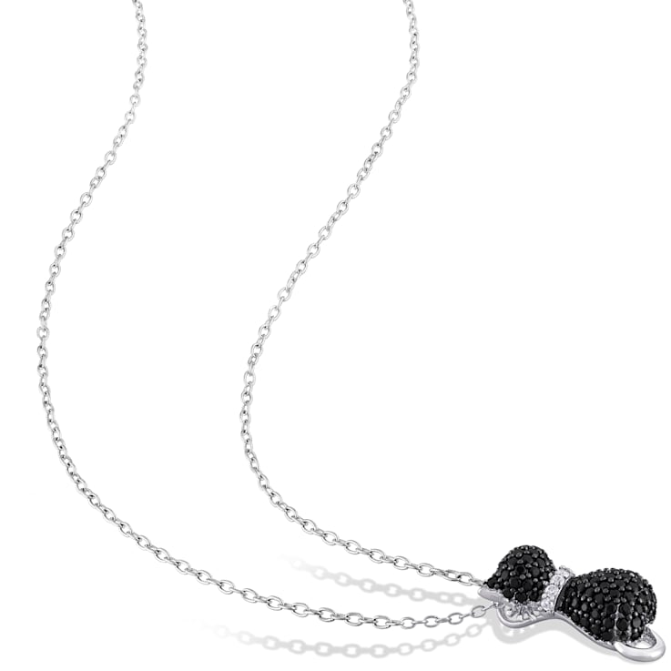 Black Spinel and Created White Sapphire Cat Pendant with Chain in
Sterling Silver with Black Rhodium
