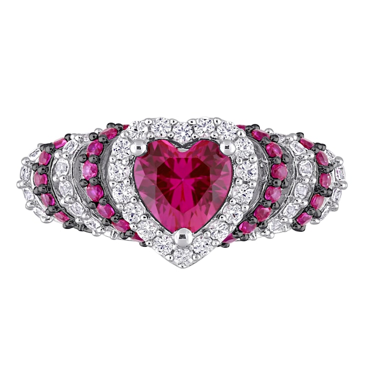 1 3/4 CT TGW Created Ruby and Created White Sapphire Heart Ring in
Sterling Silver