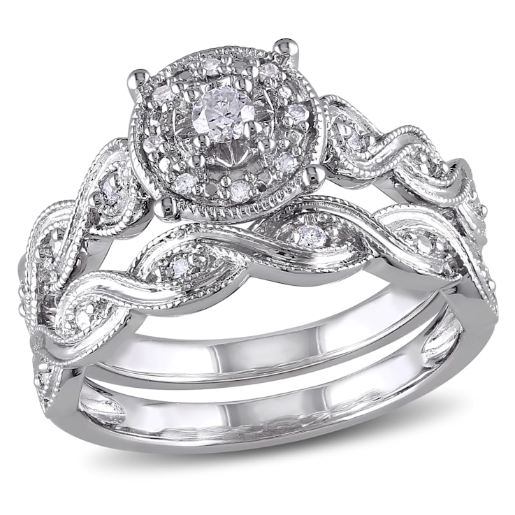 1/5 CT TW Diamond Infinity Filigree Bridal Set in Sterling Silver