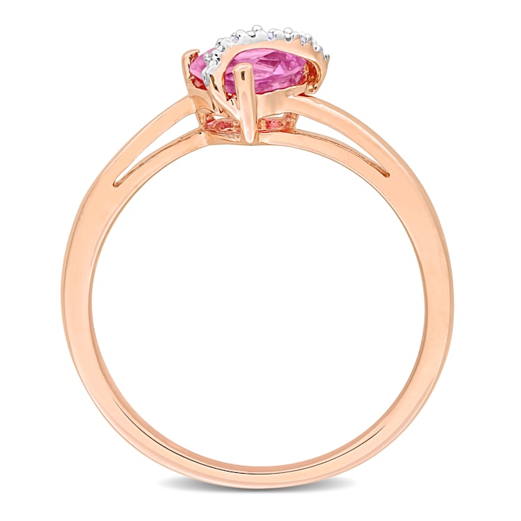1 CT TGW Created Pink Sapphire and Diamond Accent Heart Swirl Ring in
Rose Plated Sterling Silver