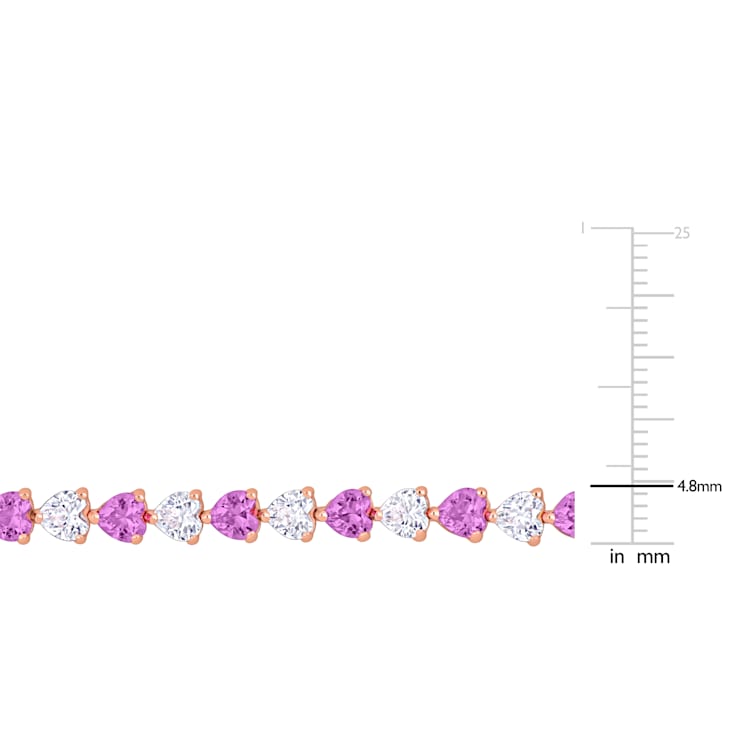12 CT TGW Created Pink and White Sapphire Bracelet in Rose Plated
Rhodium Over Sterling Silver