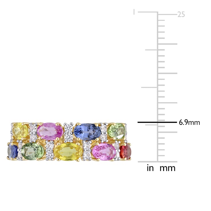 3 CT TGW Multi-Color Sapphire Semi-Eternity Ring in 14K Yellow Gold