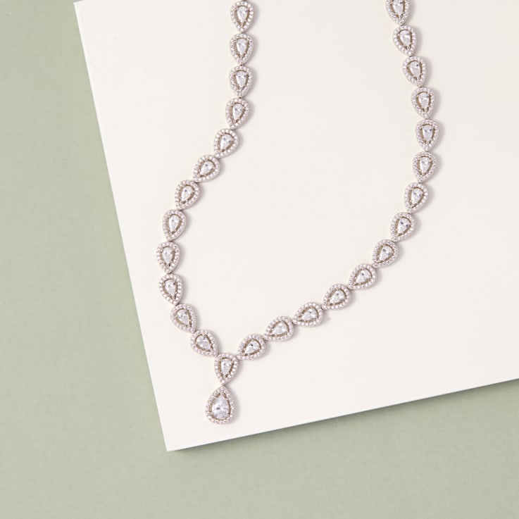 38 CT TGW Cubic Zirconia Teardrop Necklace in Sterling Silver