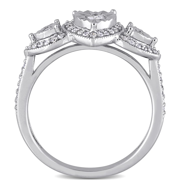 1/3 CT TW Diamond Triple Heart Halo Ring in Sterling Silver