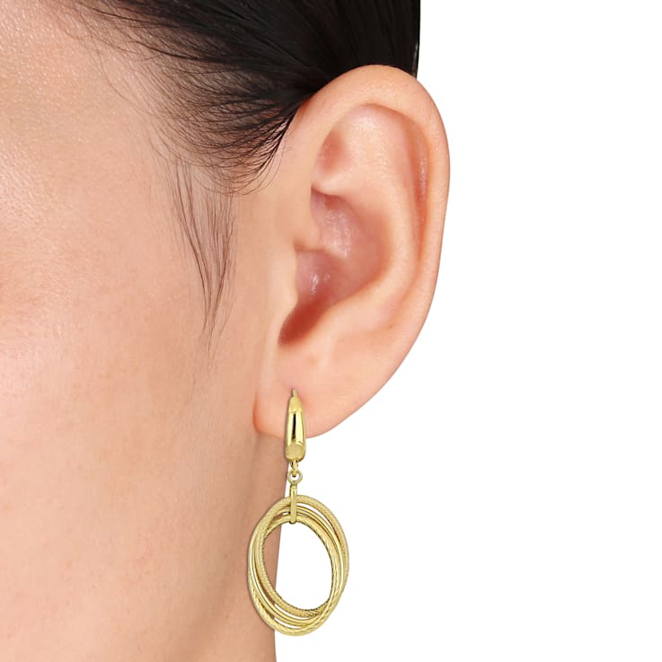 Open Triple Oval Hanging Earrings on Leverback in 10k Yellow Gold