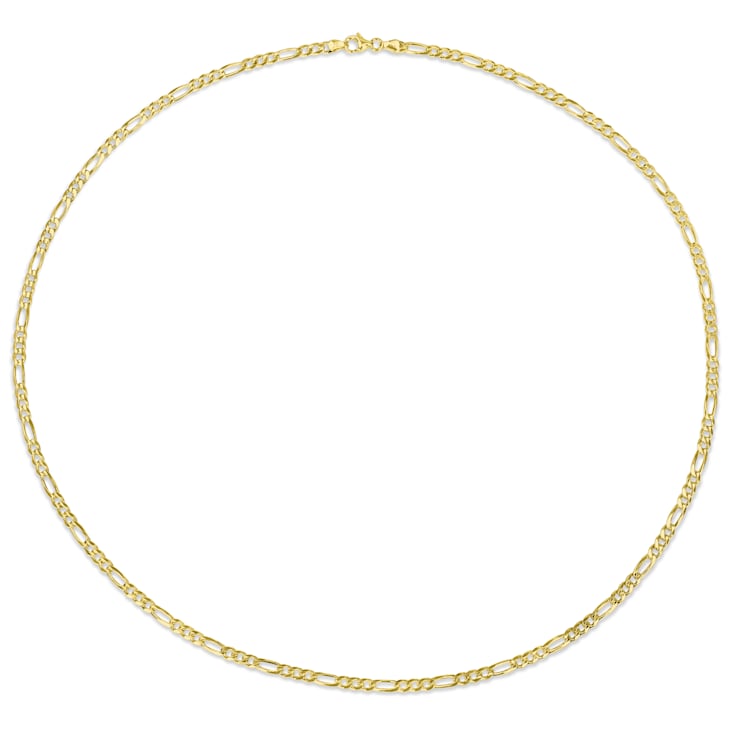 3.8mm Figaro Chain Necklace in 18k Yellow Gold Plated Sterling Silver,
24 in