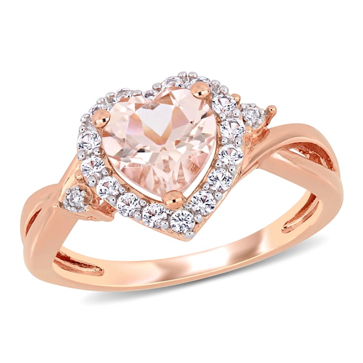 1 2/5 CT TGW Morganite, Created Sapphire and Diamond Ring in 18K Rose
Gold Over Sterling Silver