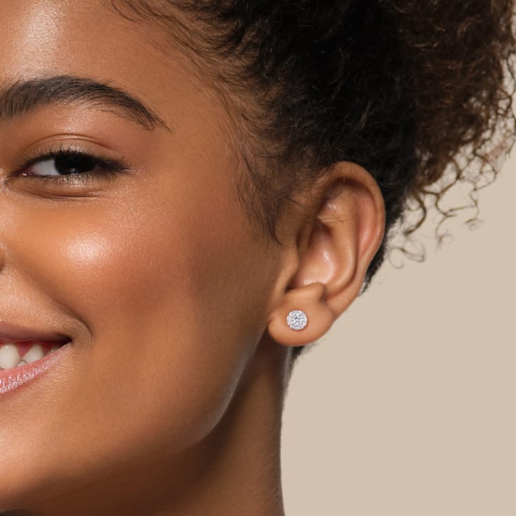 3/4 CT TGW Lab Grown Diamond Halo Stud Earrings in 14K White Gold