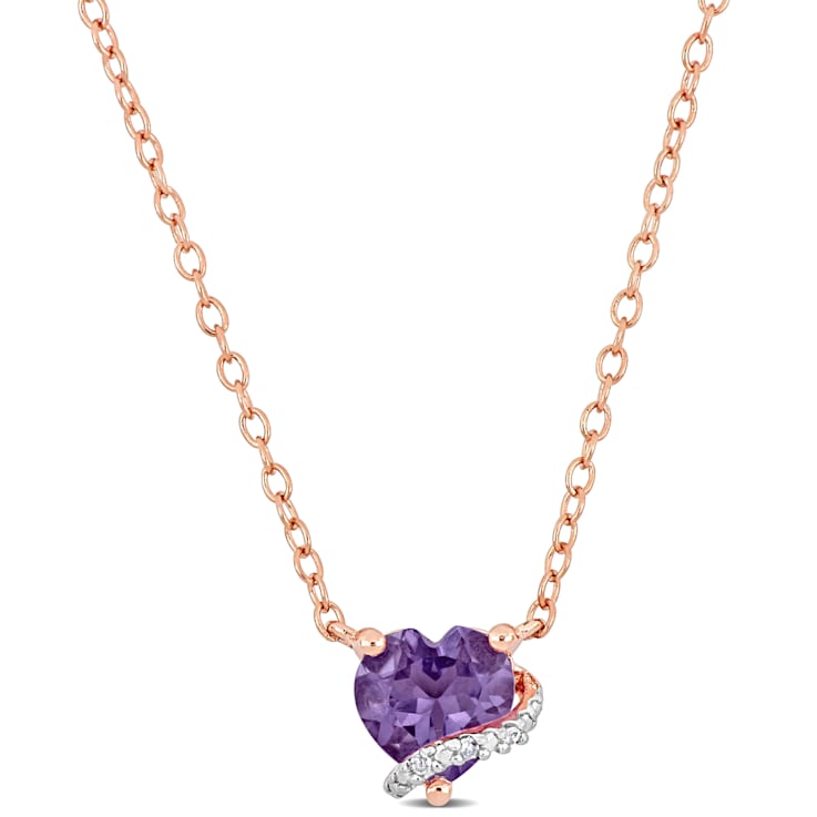 3/5 CT TGW Amethyst and Diamond Accent Heart Swirl Necklace in Rose
Plated Sterling Silver