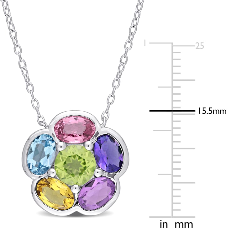 3 1/3 CT TGW Multi-Gem Floral Pendant in Sterling Silver