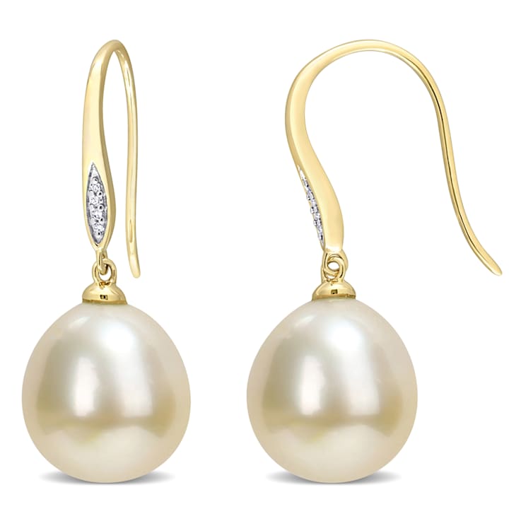 12-12.5MM Golden South Sea Cultured Pearl and Diamond Accent Earrings in
10K Yellow Gold