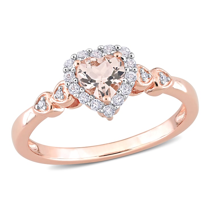 5/8 CT TGW Morganite, White Topaz and Diamond Accent Heart Ring in Rose
Plated Sterling Silver