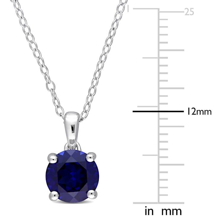 1 5/8 CT TGW Created Blue Sapphire Solitaire Pendant with Chain in
Sterling Silver