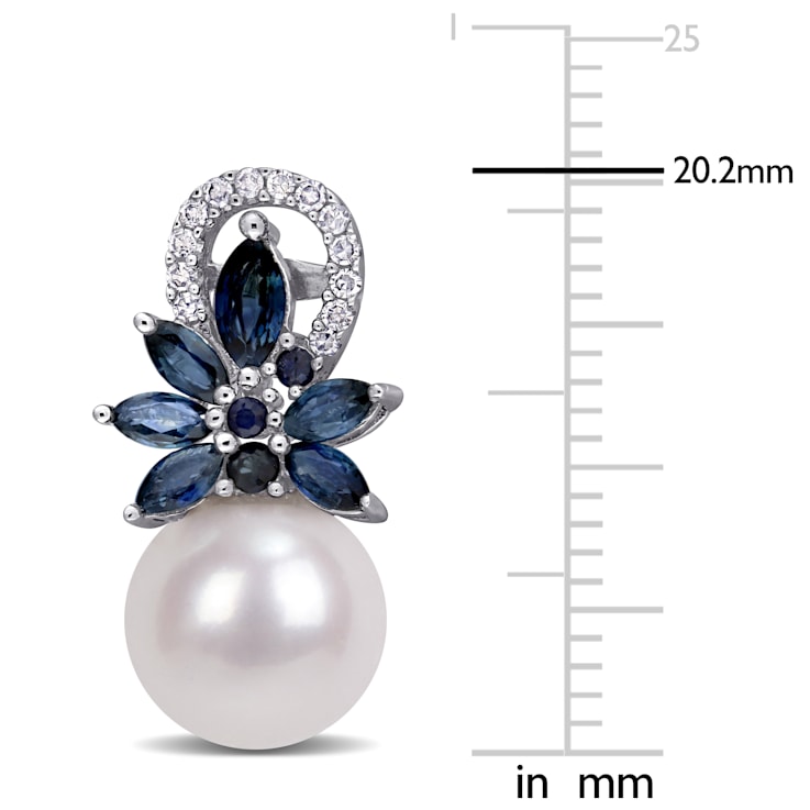 Freshwater Cultured Pearl, 1 1/8 CT TGW Sapphire, 1/8 CT TW Diamond
Earrings in 14K White Gold