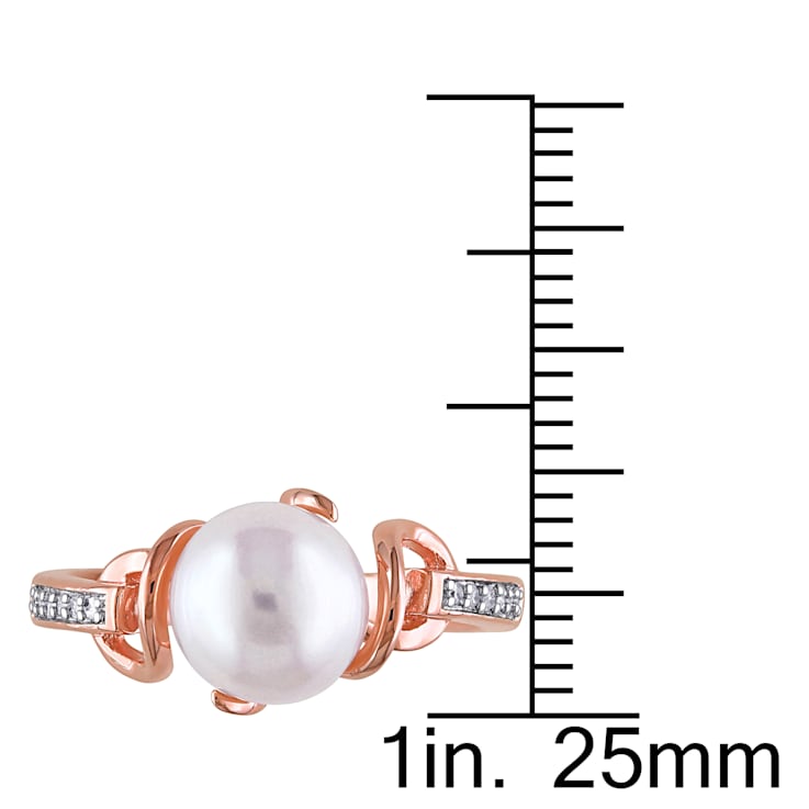 8-8.5MM Freshwater Cultured Pearl and Diamond Solitaire Twist Ring in
Rose Plated Sterling Silver