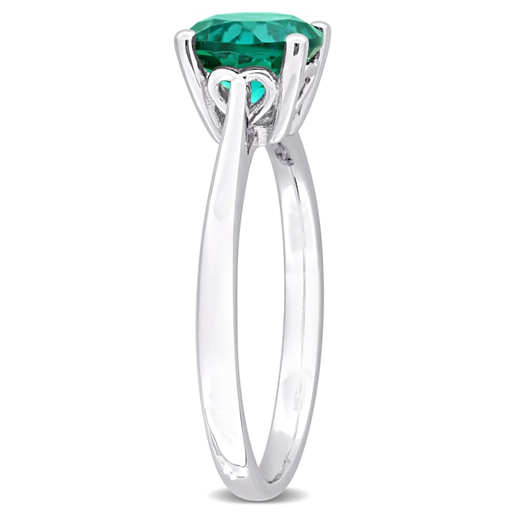 1 1/7 CTW Created Emerald Solitaire Ring in Sterling Silver