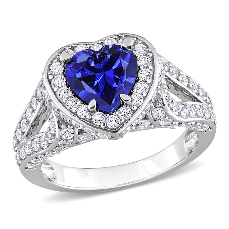 7.0mm Heart-Shaped White Lab-Created Sapphire Three Stone Vintage-Style  Bridal Set in Sterling Silver | Zales