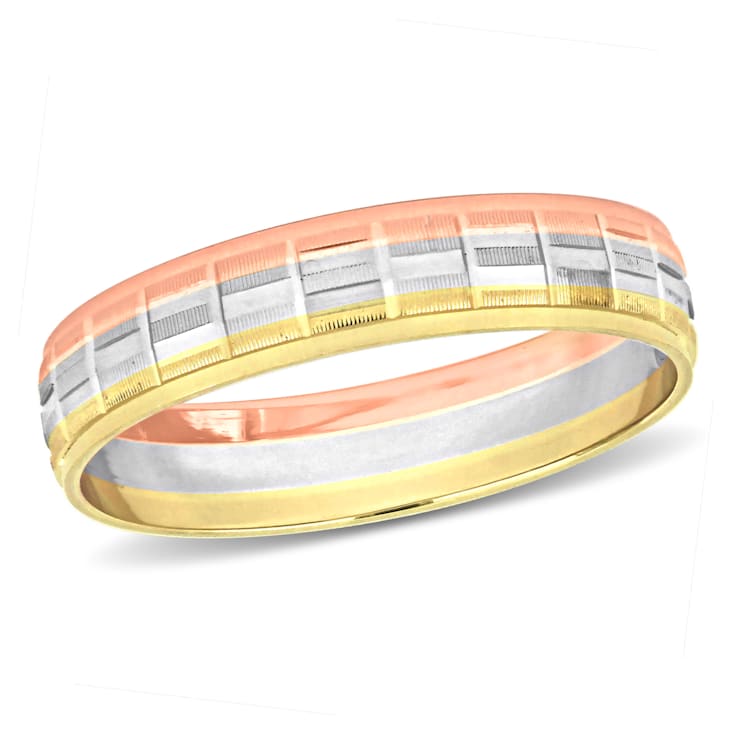 Ladies 4mm Matte Three Row Wedding Band in 10K 3-Tone Gold