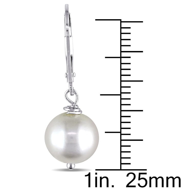 10 - 11 MM White Cultured Freshwater Pearl Leverback Drop Earrings in
Sterling Silver