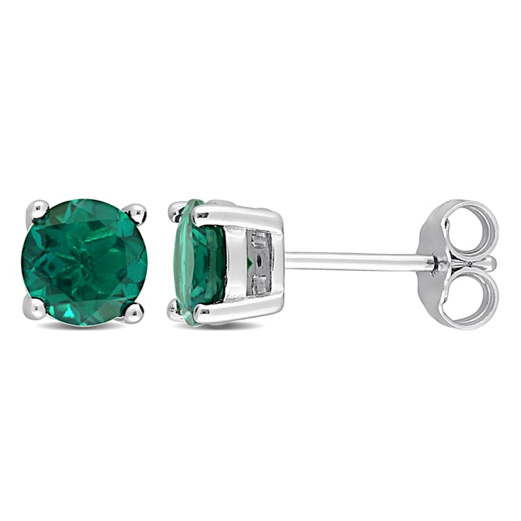 1 3/4 CT TGW Created Emerald Stud Earrings in Sterling Silver