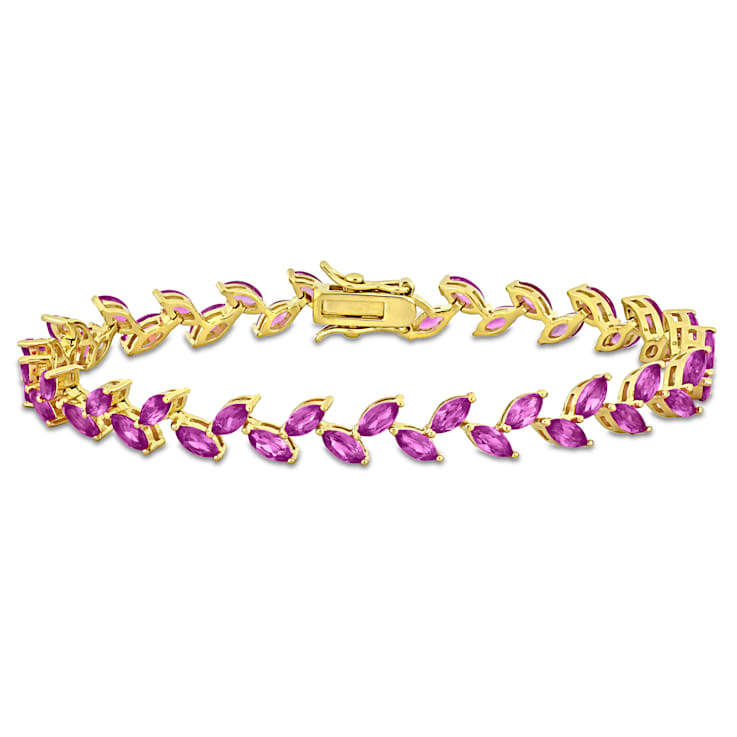 12 CT TGW Created Pink Sapphire Bracelet in Yellow Plated Sterling Silver
