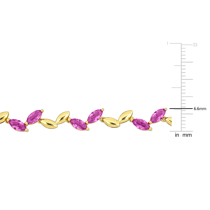 20 CT TGW Created Pink Sapphire Alternate Leaf Necklace in Yellow Plated
Sterling Silver