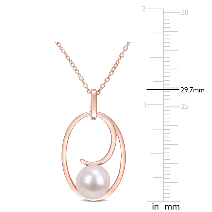 9-9.5MM Freshwater Cultured Pearl Drop Pendant with Chain in Rose Plated
in Sterling Silver