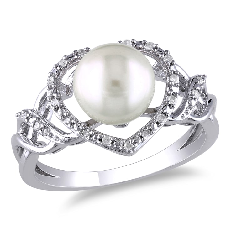 8-8.5MM Freshwater Cultured Pearl and 1/10 CT TW Diamond Open Heart Ring
in Sterling Silver