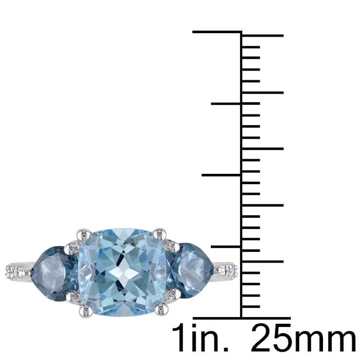 3 1/2 CT TGW Sky and London Blue Topaz and Diamond Accent Floral Ring in
Sterling Silver