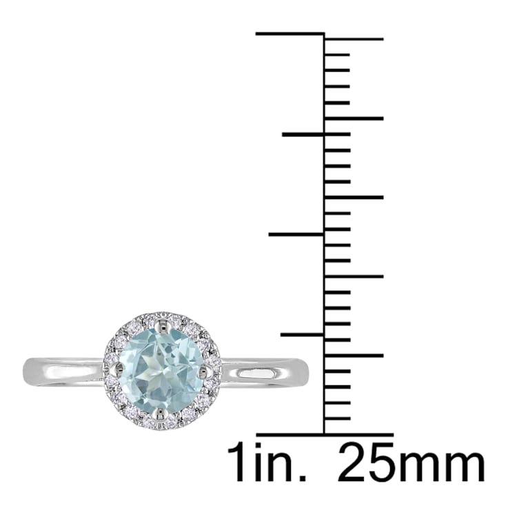 3/4 CT TGW Aquamarine and 1/10 CT TW Diamond Halo Ring in Sterling Silver