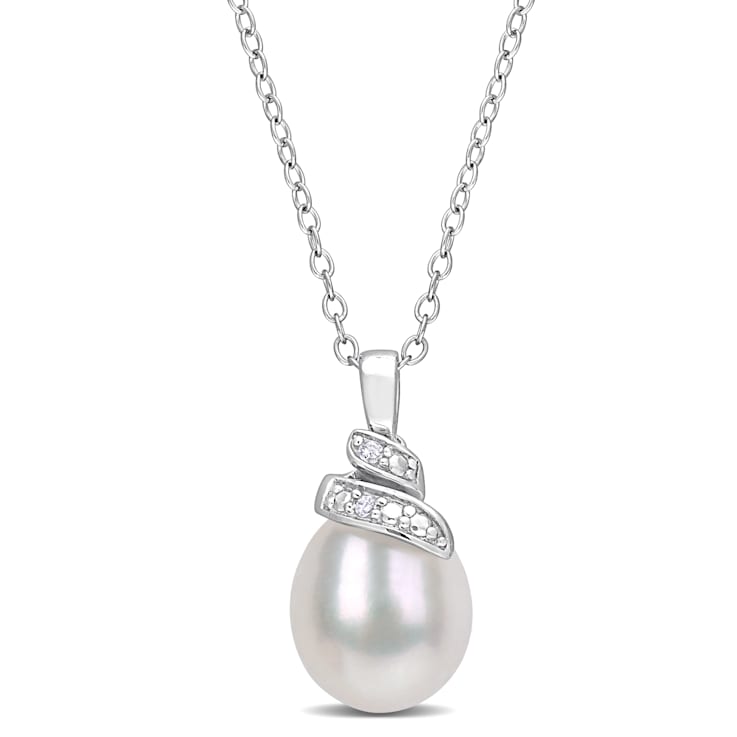 6.5-7MM Freshwater Cultured Pearl and Diamond Accent Pendant with Chain
in Sterling Silver