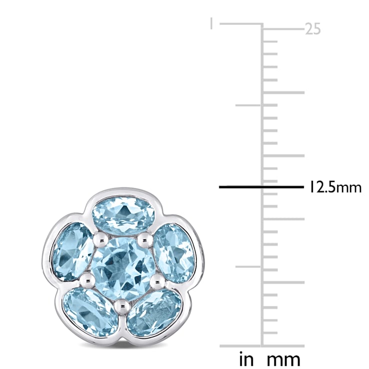 3 1/2 CT TGW Sky Blue Topaz Floral Stud Earrings in Sterling Silver