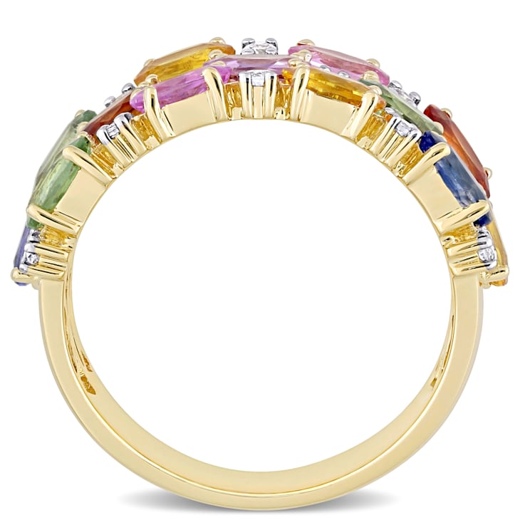 4 1/3 CT TGW Multi-Color Sapphire Triple Row Ring in 14K