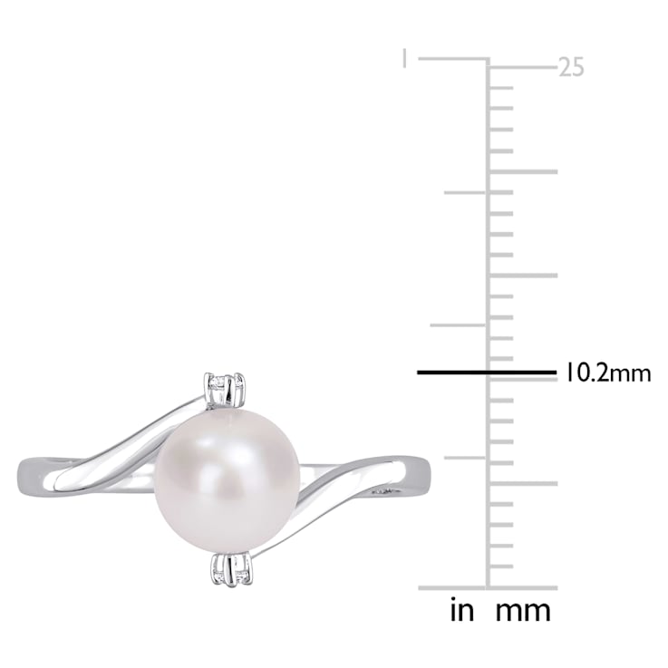 7-7.5MM Freshwater Cultured Pearl and Created White Sapphire Bypass Ring
in Sterling Silver