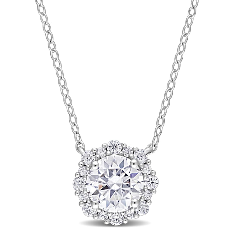 1 1/2 CT DEW Created Moissanite Halo Necklace in Sterling Silver