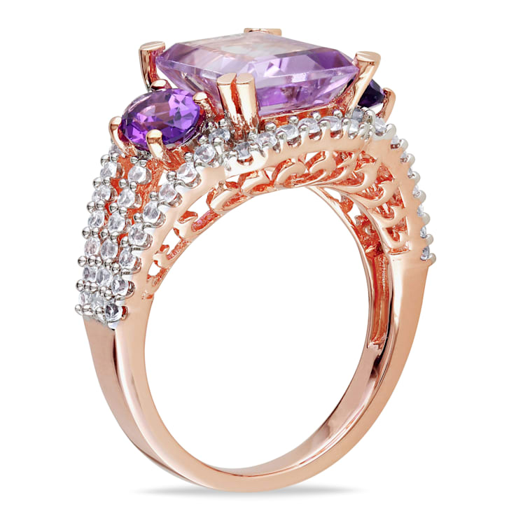 4 5/8 CT TGW Multi-Gemstones 3-Stone Ring in Rose Gold Plated Sterling Silver