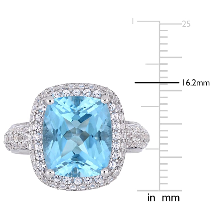 7 1/4 CT TGW Sky Blue Topaz and Created White Sapphire Double Halo Ring
in Sterling Silver
