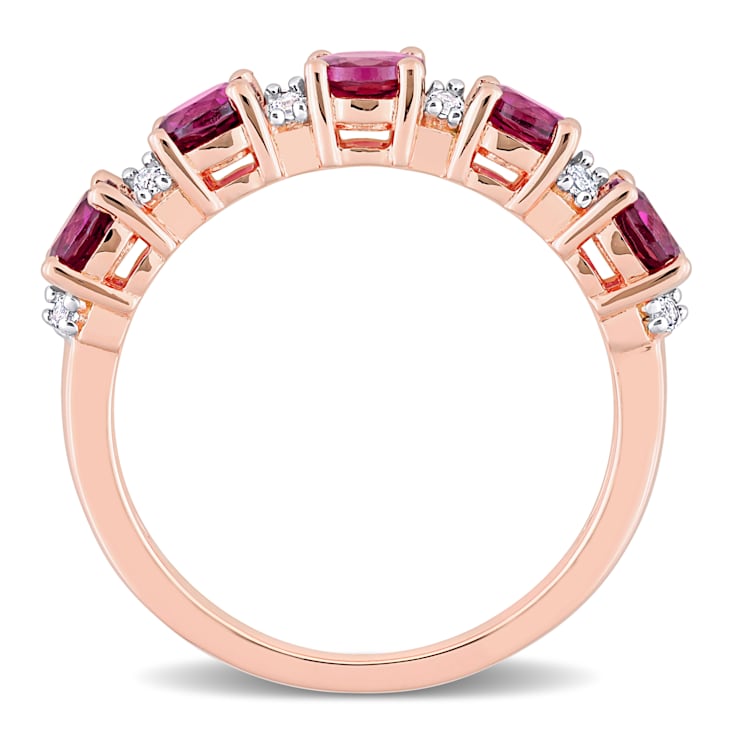1 3/5 CT TGW Rhodolite and White Topaz Semi Eternity Ring in Rose Plated
Sterling Silver