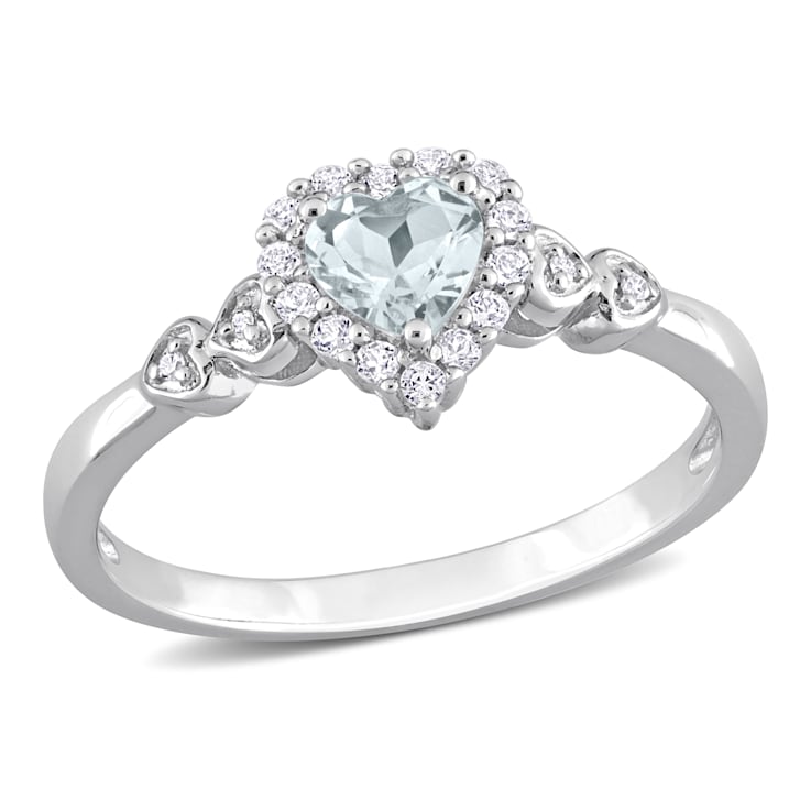 1/2 CT TGW Aquamarine and White Topaz with Diamond Accent Halo Ring in
Sterling Silver