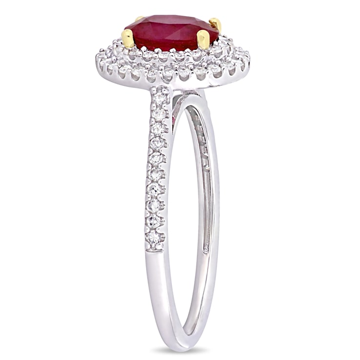 7/8 CT TGW Oval Ruby and 1/3 CT TW Diamond Double Halo Ring in 2-tone
14K White & Yellow Gold