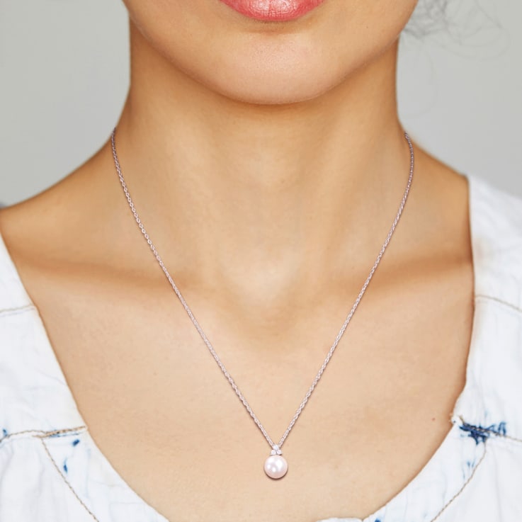 8-8.5MM Freshwater Cultured Pearl and Diamond Accent Pendant with Chain
in Sterling Silver